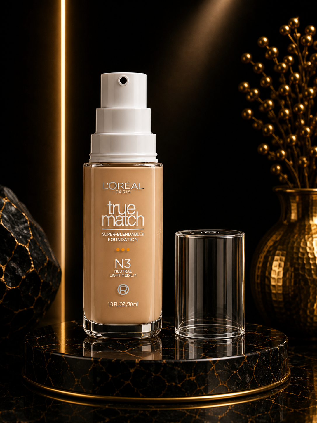 L'Oreal Paris True Match Super-Blendable Foundation, Medium Coverage Liquid Foundation Makeup, N3, Light Medium, 1 Fl Oz