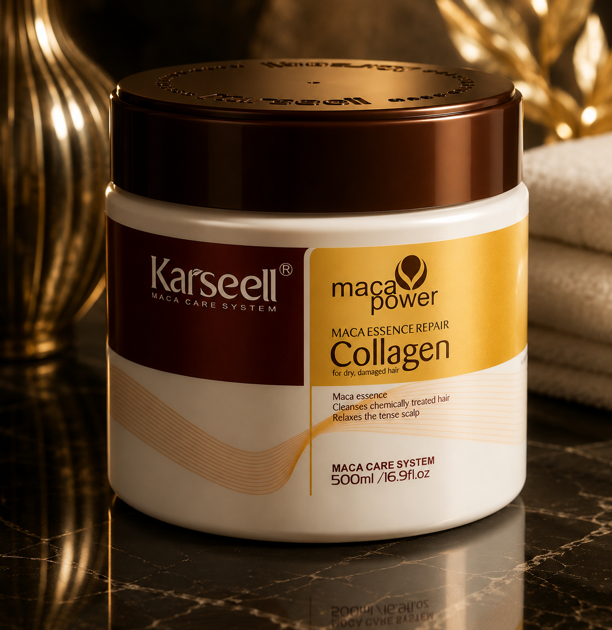 Karseell Collagen Hair Treatment Deep Repair Conditioning Argan Oil Collagen Hair Mask Essence for Dry Damaged Hair All Hair Types 16.90 oz 500ml