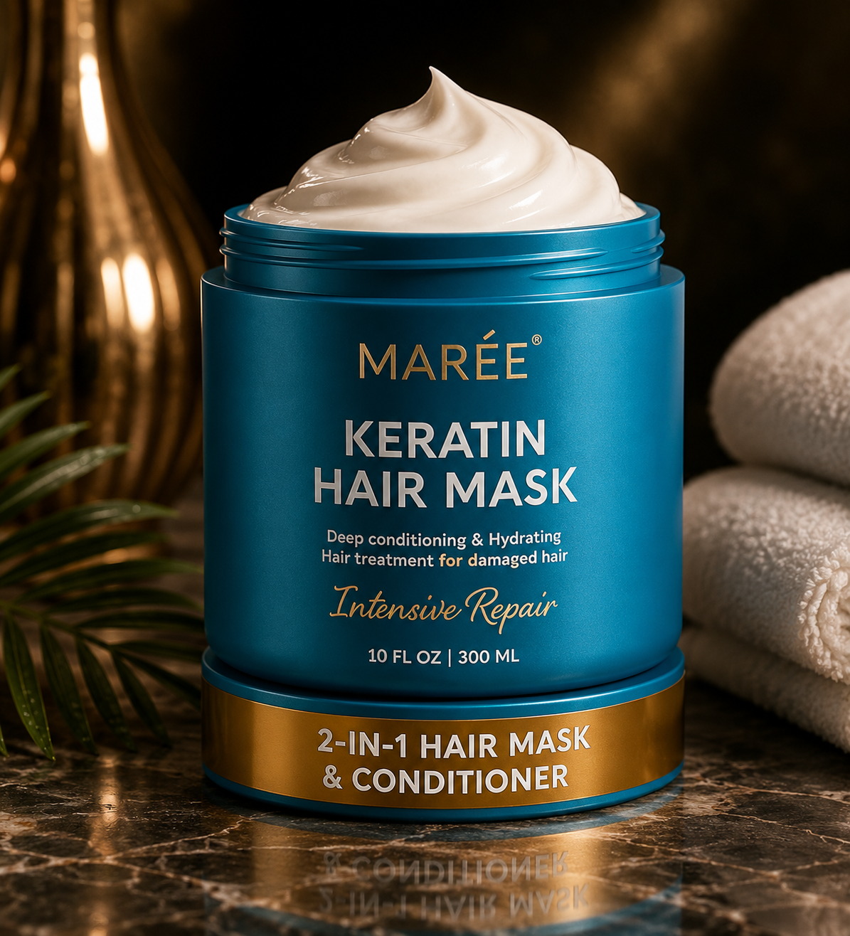 MAREE Deep Conditioning Hair Mask for Damaged Hair Treatment – Keratin Hair Care for Hydrating Growth Repair Moisturizing – Dry Curly Color Refreshing – 10 Fl Oz, White