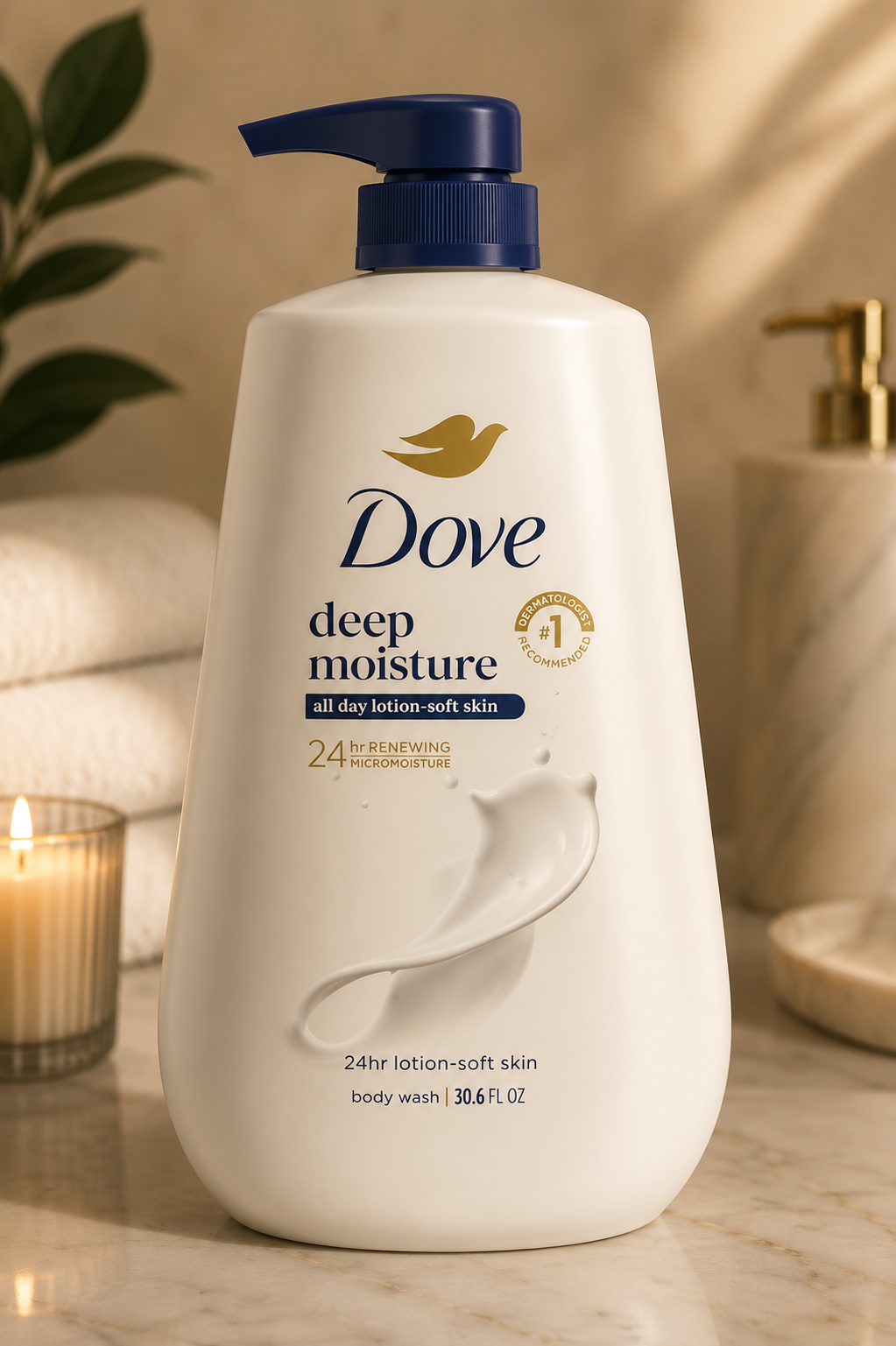 Dove Body Wash Deep Moisture for 24hr Lotion-Soft Skin Moisture Moisturizing Skin Cleanser with No Sulfates No Parabens 30.6 oz
