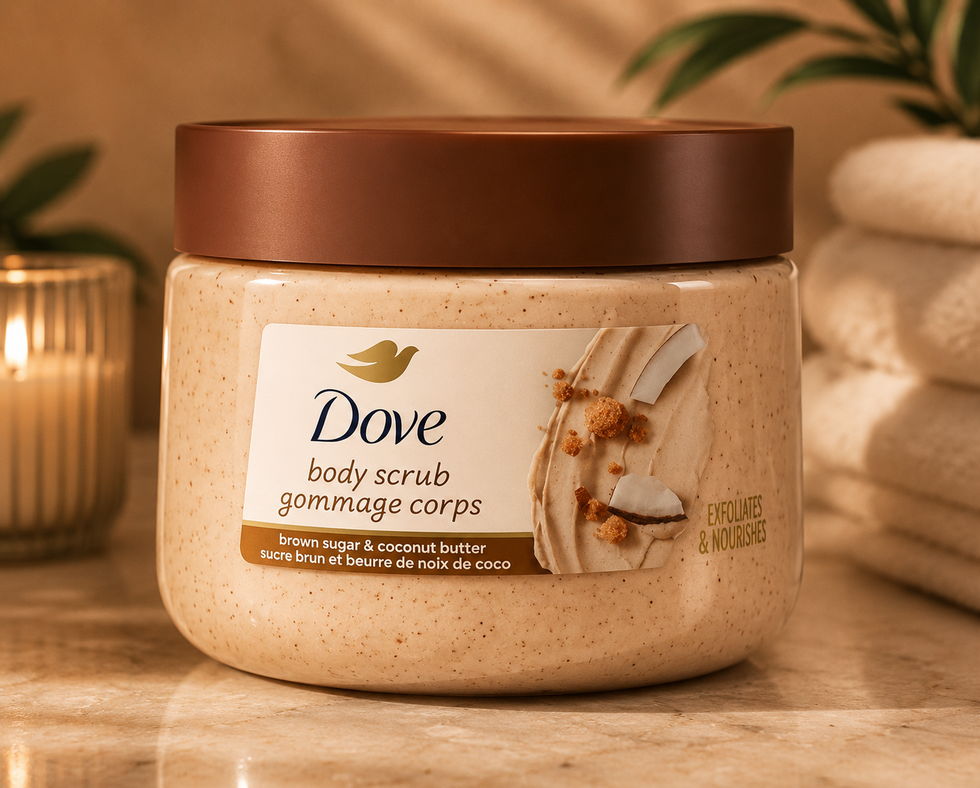 Dove Brown Sugar and Coconut Butter Body Scrub Exfoliates and Deeply Nourishes for Smooth, Radiant Skin 15 oz