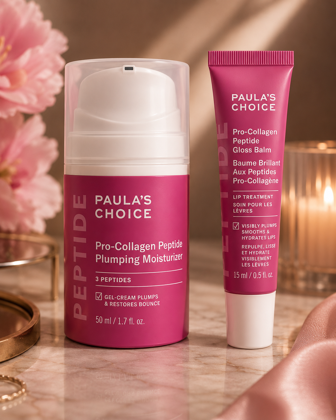 Paula's Choice Pro-Collagen Peptide Plumping Moisturizer, Daily Gel-Cream for Deep Lightweight Hydration & Pro-Collagen Peptide Gloss Lip Balm, Hydrates & Smooths Lips, Sheer Tint, Non-Sticky